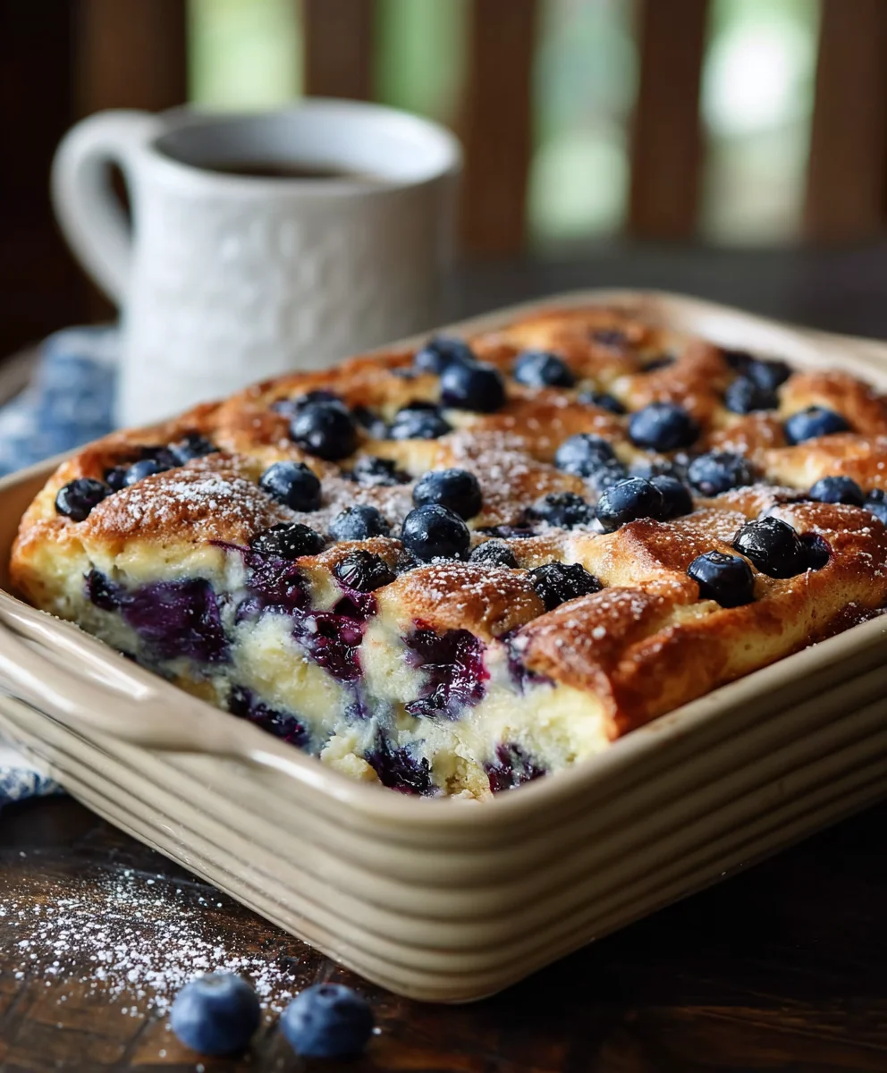 Easy Make-Ahead Blueberry Buttermilk Pancake Casserole