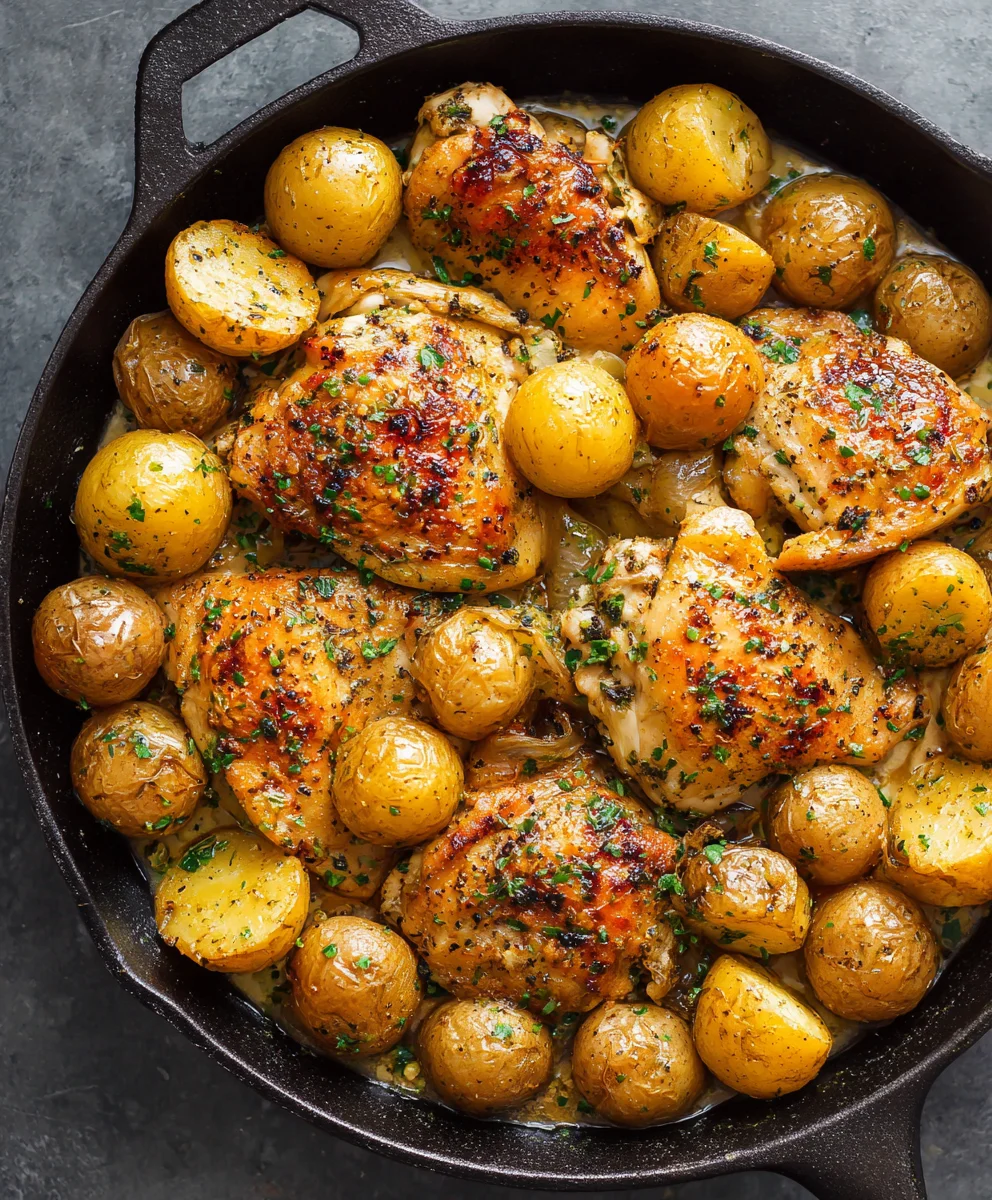 Easy Garlic Butter Chicken & Potatoes Skillet: One Pan Meal!