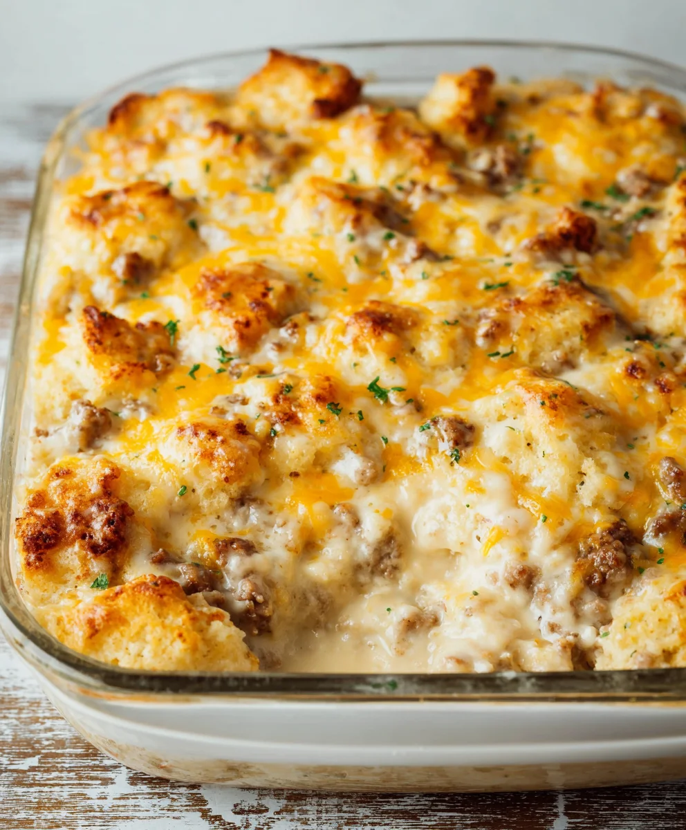 Easy Beef Biscuits & Gravy Casserole - Cracker Barrel Copycat