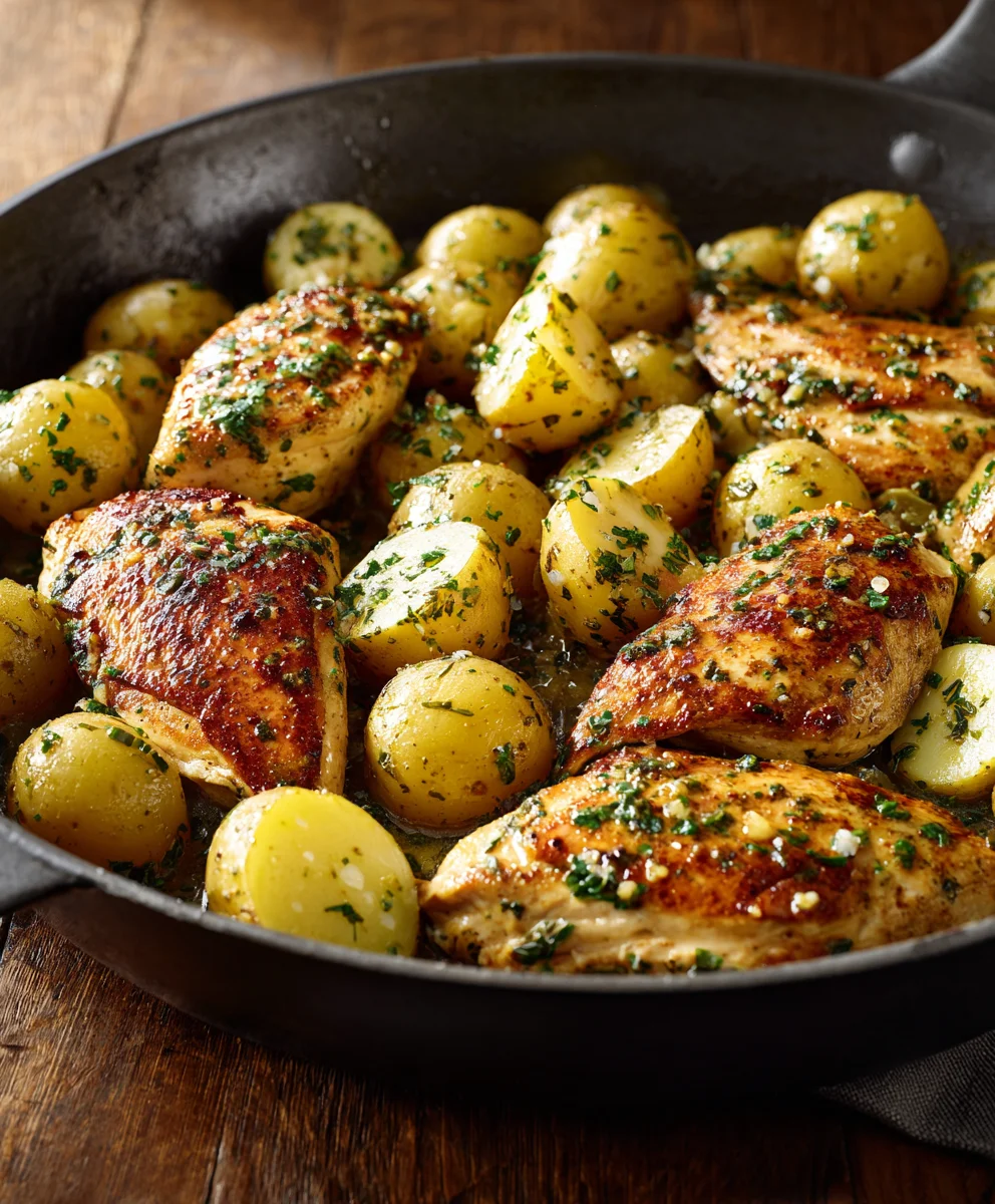 Easy Garlic Butter Chicken & Potatoes Skillet: One Pan Meal!