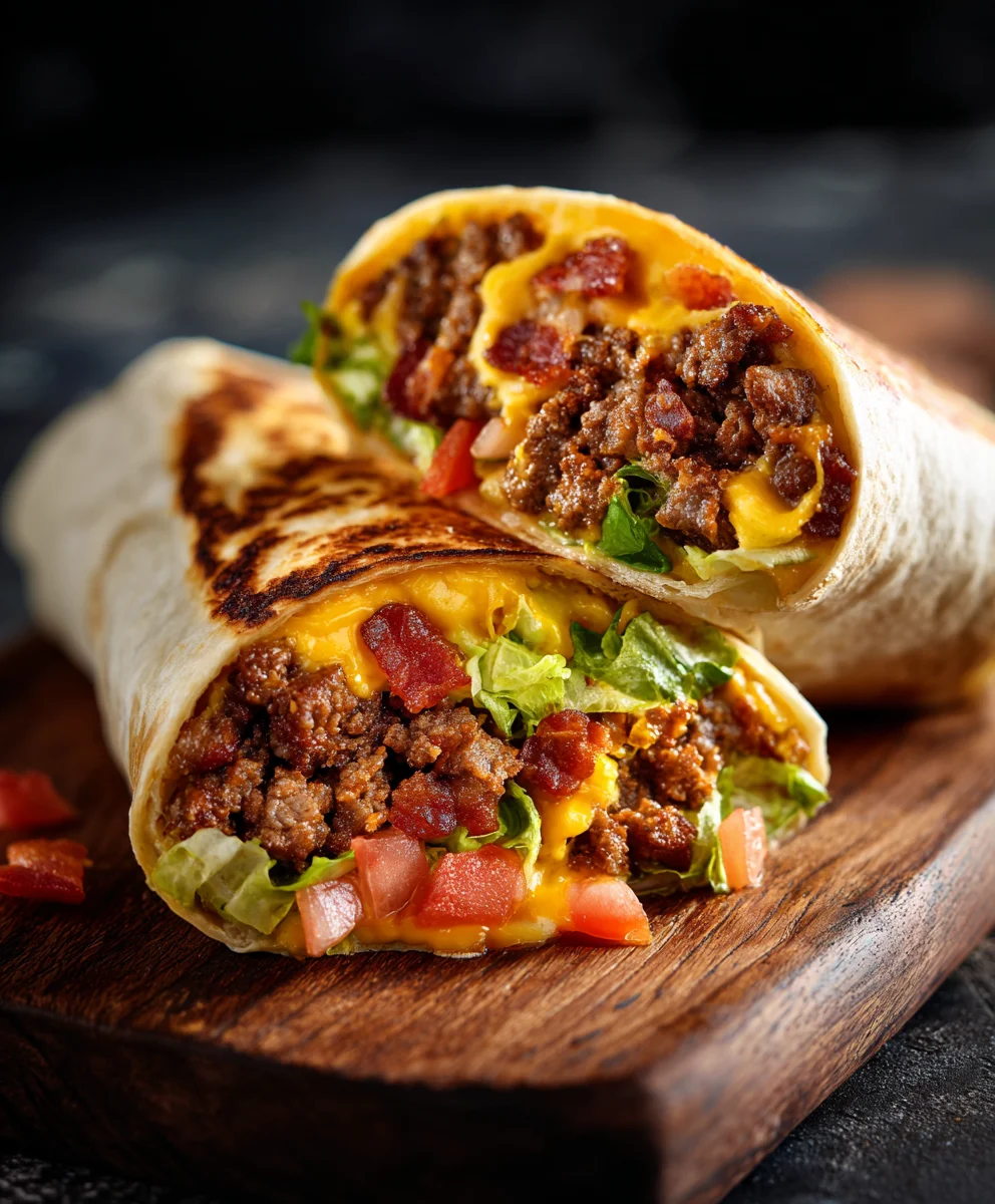 Giant Beef Bacon Cheeseburger Burrito